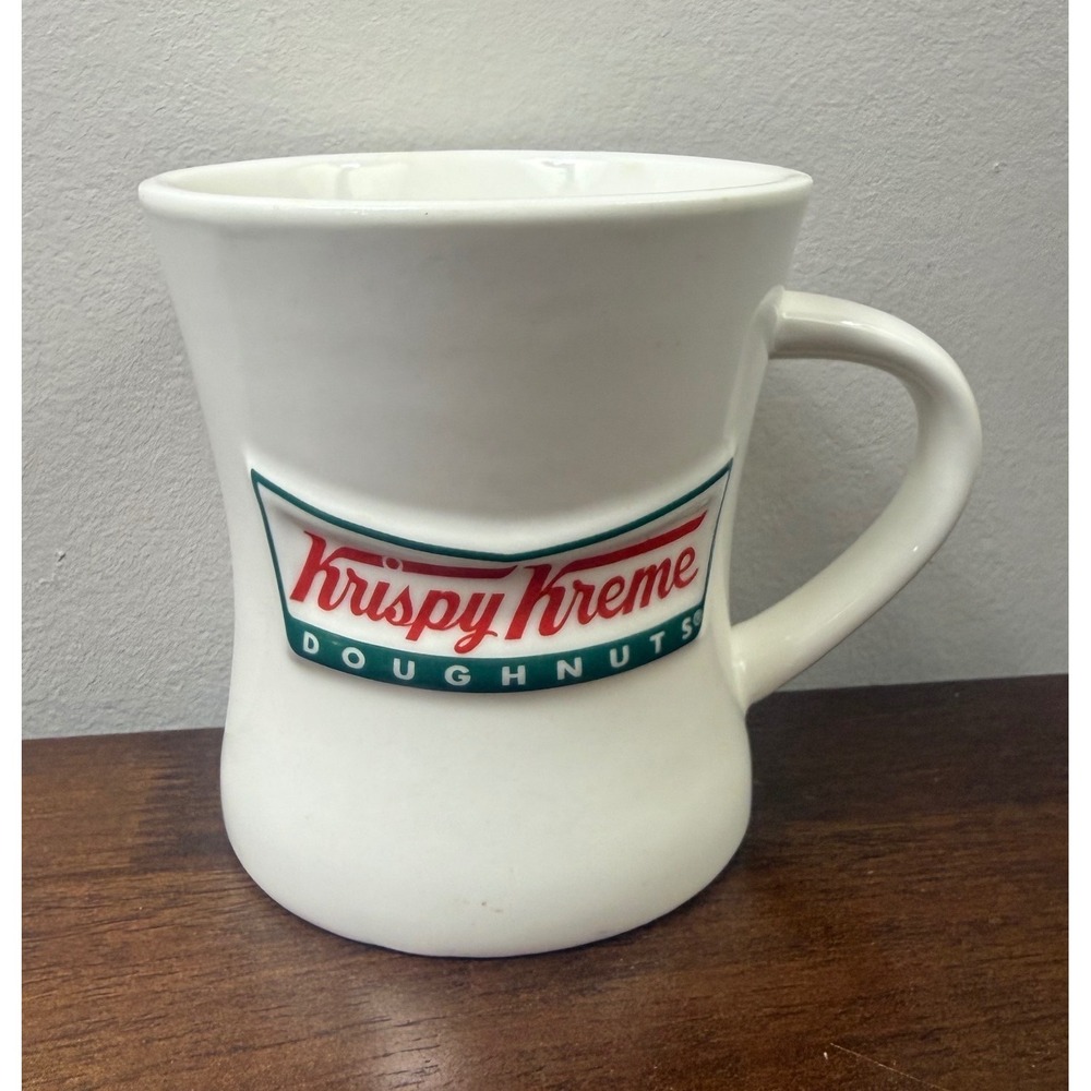 Krispy Kreme Doughnuts Coffee Mug White Ceramic Embossed Logo Diner Style Cup